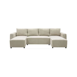 Canapé d'angle convertible panoramique pharell 7 places - Velours côtelé beige - Coffre de rangement - L297 x P155 x H85