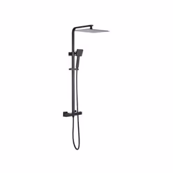Colonne de douche OCEANIC - Mitigeur thermostatique corps froid - Pomme haute carrée 30x30 cm - Noir mat