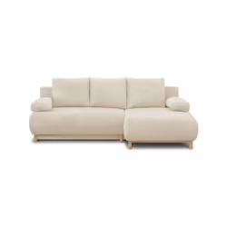 MIKA canapé d'angle droit convertible 3 places beige avec son coffre de rangement. Style et design Japandi - Pin massif, pann ...