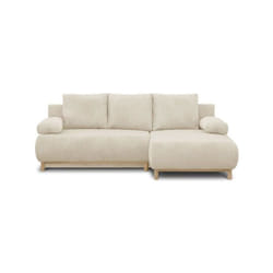 Sans Marque - Canapé d'angle droit convertible mika 3 places - Velours côtelé beige - Coffre de rangement - L218 x P98/145 x H84 cm
