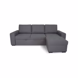 Canapé d'angle convertible réversible 3 places avec coffre - Tissu gris - L 242 x P 155 x H 85 cm - CATHY