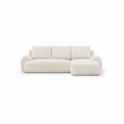 Canapé d'angle convertible droit avec coffre de rangement coloris beige clair - Structure en pin massif FSC, panneau de parti ...