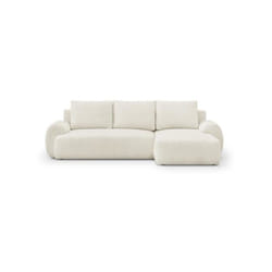 Sans Marque - Canapé d'angle droit convertible 4/5 places milo - Tissu bouclette beige clair - Coffre de rangement - l 264 x h 84 x p 99/145