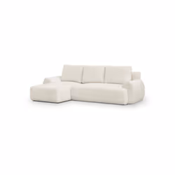Canapé d'angle convertible gauche avec coffre de rangement coloris beige clair - Structure en pin massif FSC, panneau de part ...