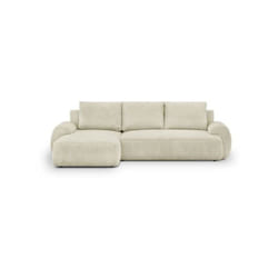 Canapé d'angle gauche convertible 4/5 places milo - Velours côtelés beige - Coffre de rangement - l 264 x h 84 x p 99/145 cm