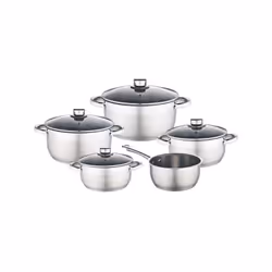 Cette batterie de cuisine en inox BAUMALU est composée de 9 pieces : 1 faitout avec couvercle en verre de 16 cm, 1 faitout av ...