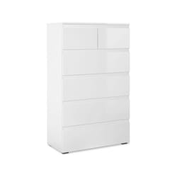 Commode capetown - Décor blanc brillant - 6 Tiroirs - L80 x H131,5 x P40 cm