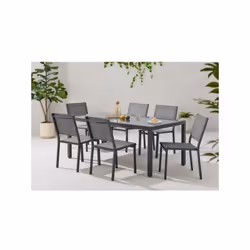 Ensemble table de jardin en aluminium et 6 chaises - Dimensions table : 180 x 90 x 72 cm, chaise: 48 x 56 x 87 cm - Gris anth ...