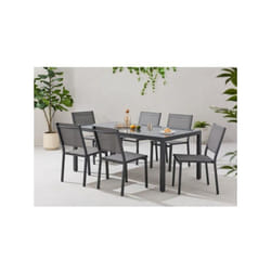 Ensemble table de jardin 6 personnes : Table + 6 chaises - Structure en aluminium - L180 x P 90 x H 72 cm - Gris anthracite