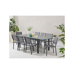 Ensemble repas de jardin 6 a 8 personnes : Table extensible 180-240 cm + 2 fauteuils + 6 chaises - Gris