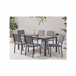 Ensemble table de jardin en aluminium et 6 chaises - Dimensions table: 160 x 90 x 72 cm, chaise: 60*48*H87cm - Gris anthracit ...