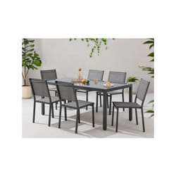 Sans Marque - Ensemble repas de jardin : Table 160 cm + 6 chaises - Structure en aluminium - Gris anthracite
