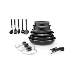 Arthur Martin - Batterie de cuisine amovible 15 pieces 16-20-22-24-26 cm noir - Tous feux dont induction