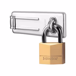 Le modele Master Lock n° 140703EURD se compose d'un cadenas a clé en laiton de 40 mm avec un moraillon de 89 mm en acier trem ...