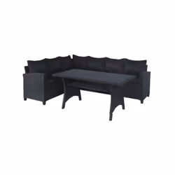 Ce salon de jardin 3 pieces KAPAS est composé d'une table haute, d'un canapé gauche et d'un canapé droite. Il vous permet d'a ...