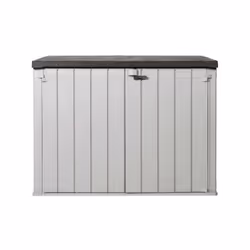 Le coffre de jardin STORAWAY PLUS 2XL de TOOMAX est en résine de couleur taupe et marron. Il mesure 178 x 109 x 140 cm et a u ...