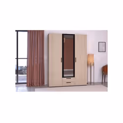 VARIA INDUS Armoire 3 portes et 2 tiroirs, porte centrale avec miroir, 2/3 penderie a gauche, 1/3 lingere a droite avec 4 éta ...