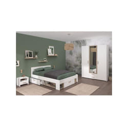 Parisot - Chambre complete adulte - dream - Lit 140x190/200 cm + 2 chevets + armoire - Décor blanc et chene