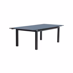 La table de jardin 240/300x100 cm en aluminium gris anthracite est équipée d'une rallonge automatique. Les lignes de la table ...