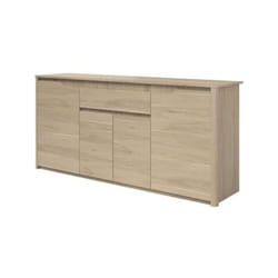 Buffet bas - Panneaux de particules - Décor chene dakota - 4 portes + 1 tiroir - Betty - l 185 x p 46 x h 85,5 cm