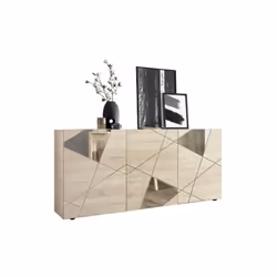 Buffet VICTORY 3 Portes décor chene sonoma avec serigraphie miroir : L181xP42xH84 cm La collection VICTORY joue la carte du d ...