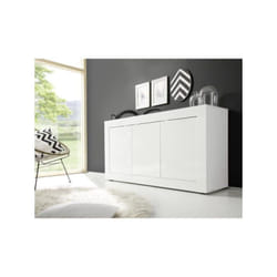 Buffet BASICO - Décor blanc laqué brillant - 3 Portes - L160 x P42 x H85,8 cm