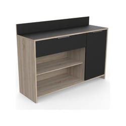 Buffet de cuisine - Décor chene brut et noir - Contemporain - 1 porte - MIKE - L 123 cm