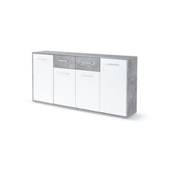 Buffet bas pilvi - 4 portes et 2 tiroirs - Blanc et béton clair - l 162,3 x p 34,2 x h 88,1 cm