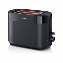 Le grille-pain Bosch MyMoment TAT2M123 noir est équipé de 2 fentes pour 2 tranches de pain. Il dispose d'un thermostat rotati ...