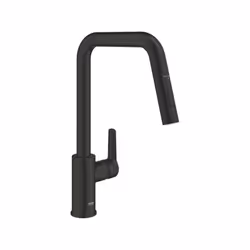 Ce robinet de cuisine GROHE Start en noir mat offre un bec haut orientable a 360° et une douchette extractible avec deux jets ...