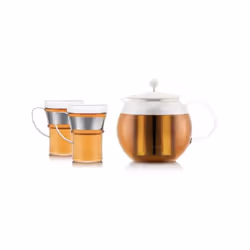 Théiere a piston - BODUM - ASSAM SET - 1.0 l avec filtre inox, couvercle plastique + 2 tasses verre anse inox 0.35 l