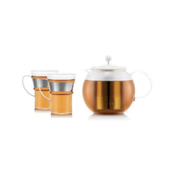 Théiere a piston - BODUM - ASSAM SET - 1.0 l avec filtre inox, couvercle plastique + 2 tasses verre anse inox 0.35 l
