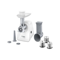 Hachoir Electrique  a viande - BOSCH - MFW2514W SmartPower - Blanc - moteur bloqué 1500 W - 1,7 kg/mn - 2 grilles de hachoir - râpeur/émi