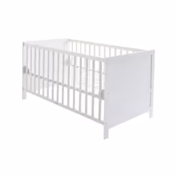 Roba - Lit Bébé Évolutif 70x140 - Réglable en Hauteur - 3 Barreaux Amovibles - Coins de Transformation Inclus - Bois Blanc