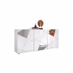 Buffet VICTORY 3 Portes Blanc Laqué brillant avec serigraphie miroir : L181xP42xH84 cm - style contemporain /Design -La colle ...