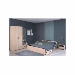 La chambre complete adulte Zodiac Indus de Parisot comprend un lit avec 2 tiroirs pour un couchage de 140x190 cm, 2 chevets a ...