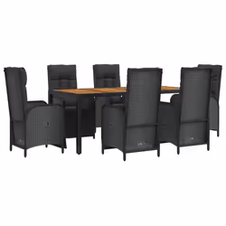 Ensemble table et chaises - Jardin - 7 pièces - Noir - Résine tressée - Chaises inclinables