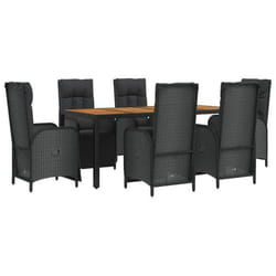 Ensemble table et chaises - Jardin - 7 pièces - Noir - Résine tressée - Chaises inclinables