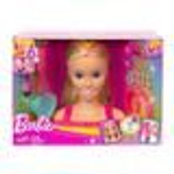 Grande Tete a coiffer Barbie Blonde avec meches arc en ciel - 22 accessoires Color Reveal - Set Jouet coiffure fille et carte