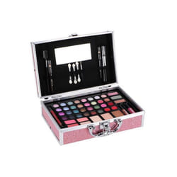 Mallette de maquillage Glamour Rose Brillant 54 pieces Fashion - Vanity Casuelle Enfant - Set cosmetique beaute fille et carte