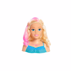 Tete a coiffer Sirene Princesse 18 cm et accessoires coiffure - Chevelure blonde meches colorees - Petit modele