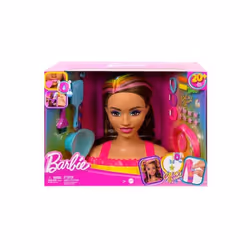 Tete a coiffer Barbie Ultra chevelure brune meches arc en ciel - 22 Accessoires Color Reveal - Set coiffure poupee et carte