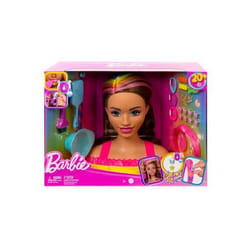 Tete a coiffer Barbie Ultra chevelure brune meches arc en ciel - 22 Accessoires Color Reveal - Set coiffure poupee et carte
