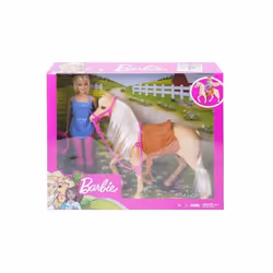 Coffret Poupee Barbie cavaliere blonde et Cheval de reve - Avec accessoires equitation - Set Jouet Fille et Carte animaux