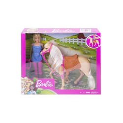 Coffret Poupee Barbie cavaliere blonde et Cheval de reve - Avec accessoires equitation - Set Jouet Fille et Carte animaux