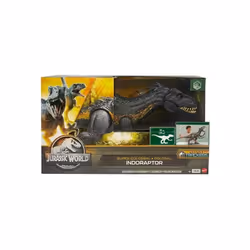 Jurassic World - Indoraptor Super Colossal Morsure Geante - Grande Figurine articulee 91 cm - Set Dinosaure Trackers et carte