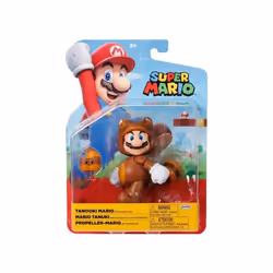 Figurine Super Mario : Mario Tanuki avec Super Feuille - Set Figurine Articule Collection 10 Cm  + 1 carte tigre - Enfant