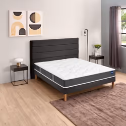 Ensemble matelas Bultex nano et mousse bodysoft Essential sommier Vigoroso gris fumé et pieds 80x200