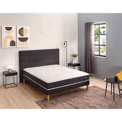 Ensemble matelas Bultex nano 5 zones Smart Repair sommier Mediano gris fumé et pieds 80x200