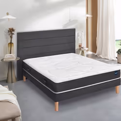Ensemble matelas Bultex nano 5 zones Smart Repair sommier Mediano gris fumé et pieds 140x190